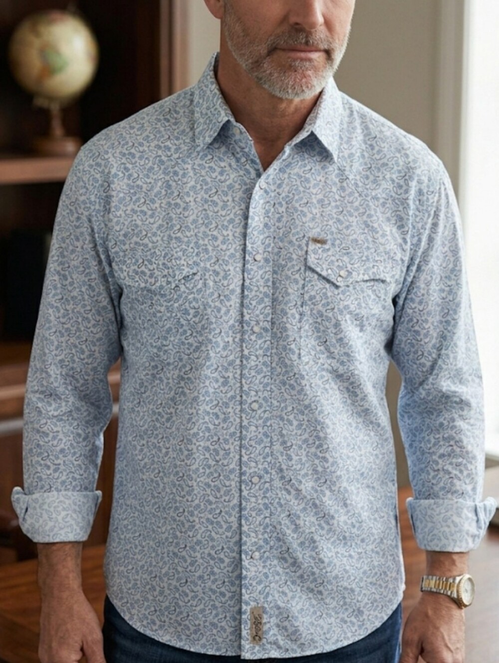 Rafter C Cowboy Collection Western Shirt 4X Paisley Print Snap Front Cotton